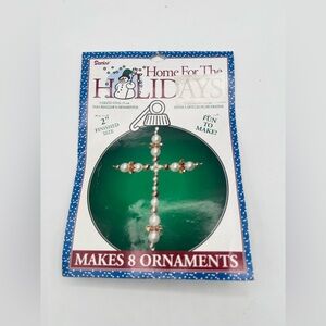 Darice Christmas Craft Bead 2" Beaded Cross Ornament Kit White Gold 8 pc New